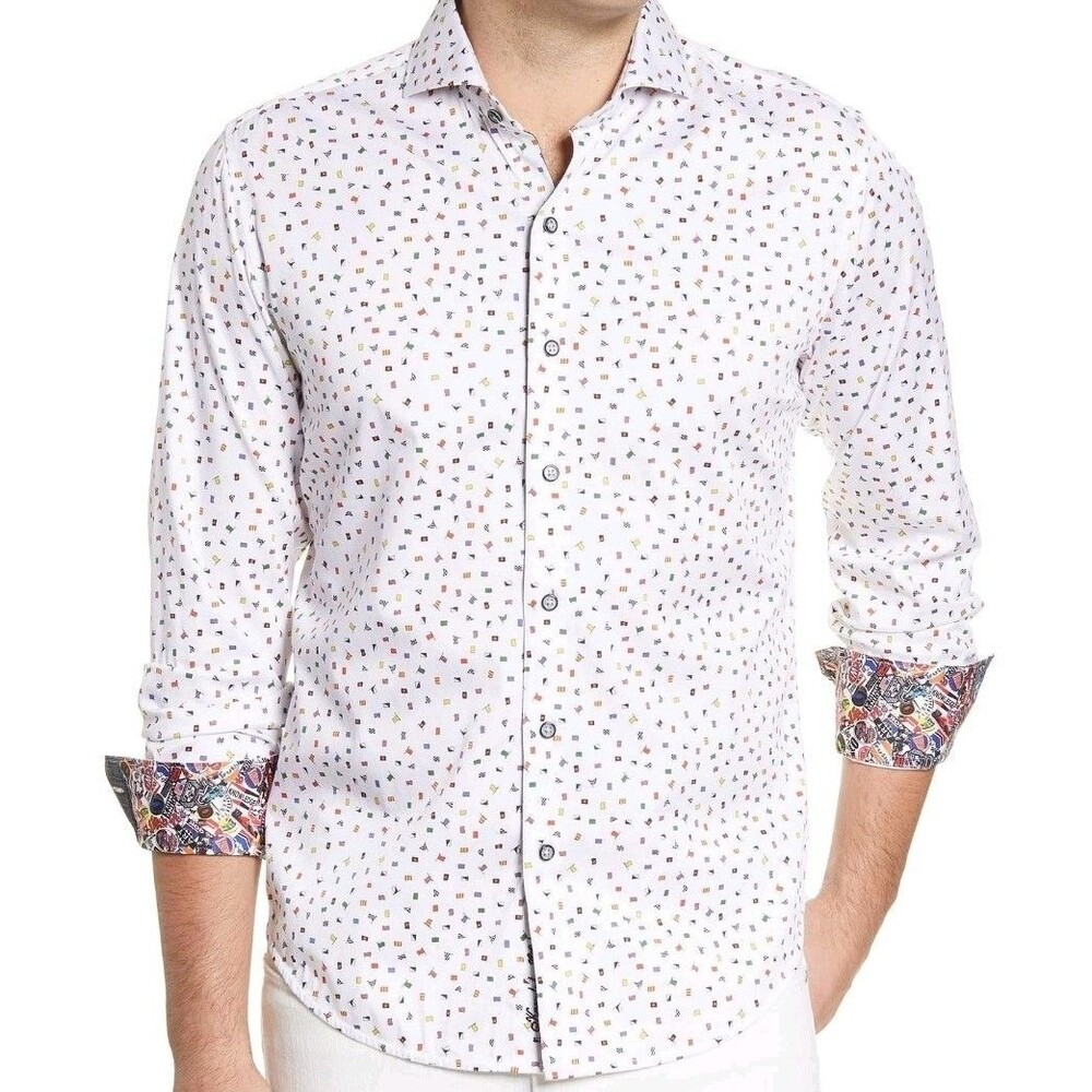 NWT Robert Graham Wave Your Flag Men Slim Fit Button Down XL nascar nautical